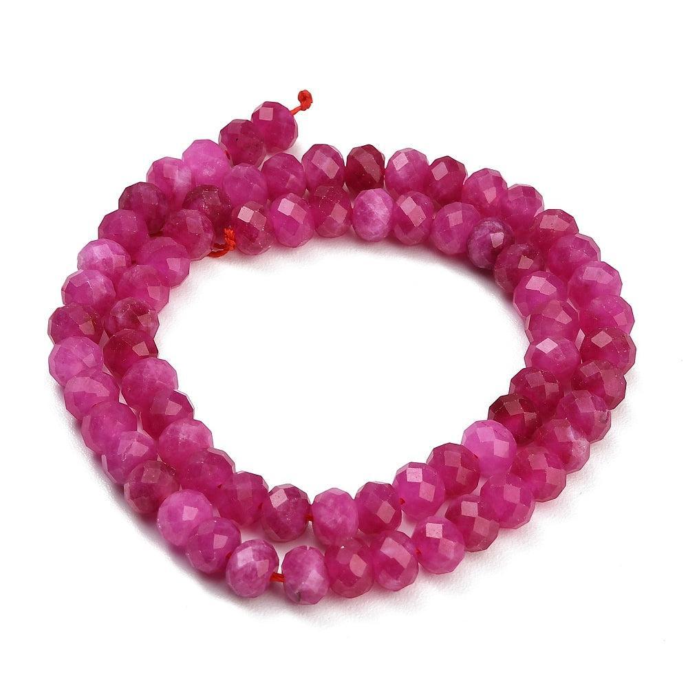 Edelsteen Kralen Witte Jade Rondel Fuchsia 8x5.5mm - per stuk
