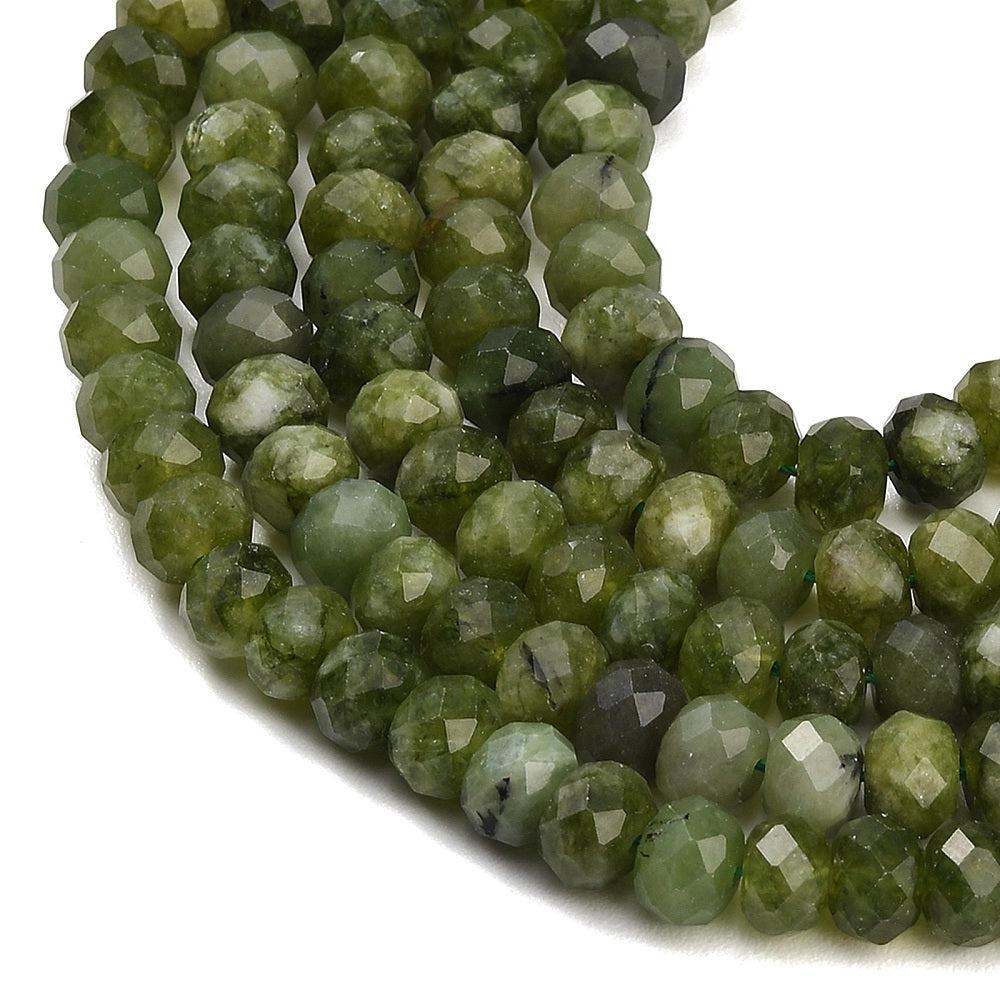 Edelsteen Kralen Witte Jade Rondel Olijfgroen 8x5.5mm - per stuk