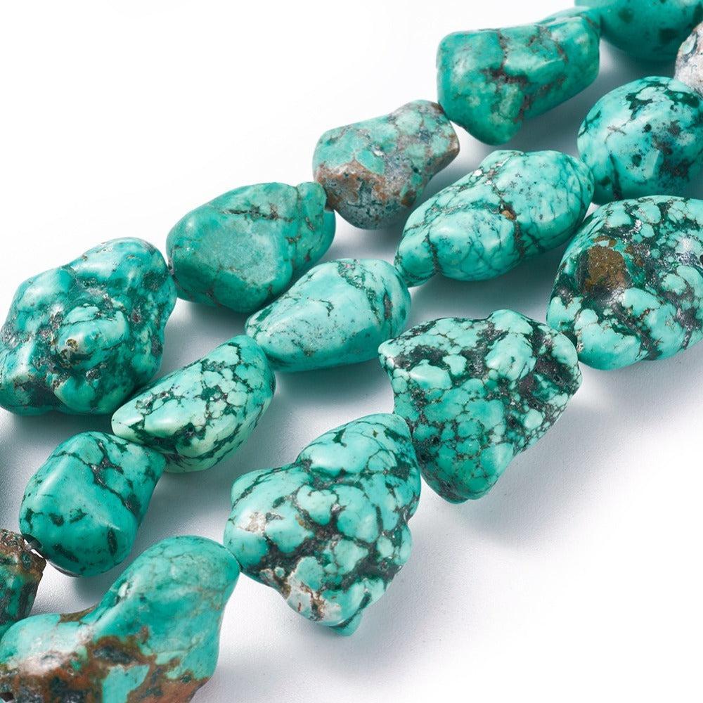 Edelsteen Magnesiet turquoise nugget ±15mm- per stuk-Kralen-Kraaltjes van Renate