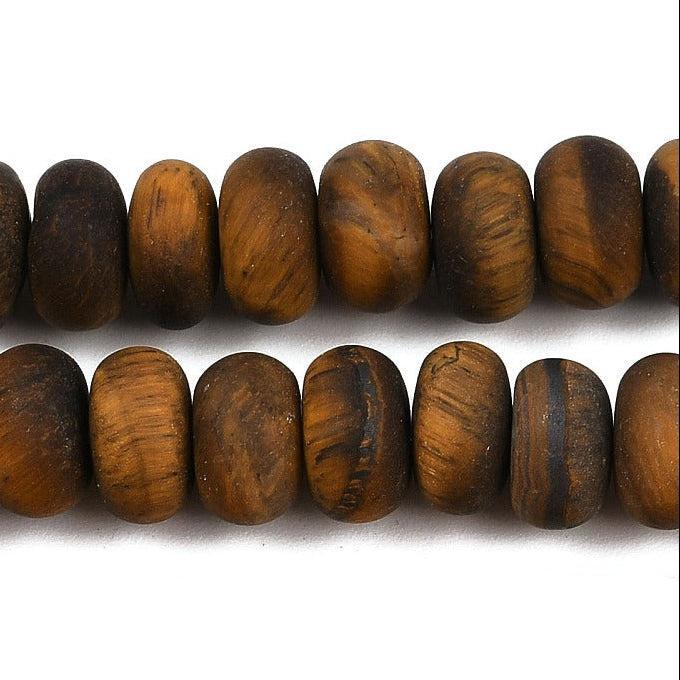 Edelsteen Tijgeroog Rondel Mat Bruin Goud 8x5mm - per stuk-Kraaltjes van Renate