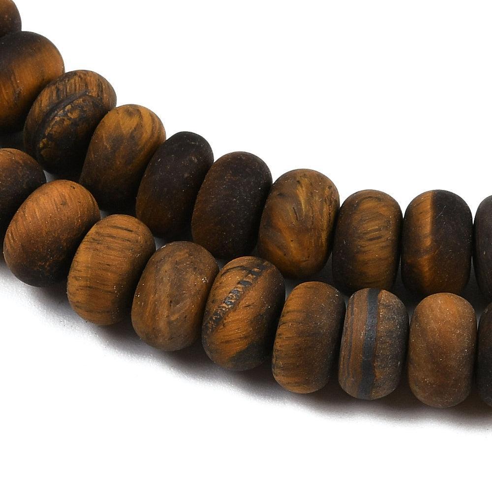 Edelsteen Tijgeroog Rondel Mat Bruin Goud 8x5mm - per stuk-Kraaltjes van Renate