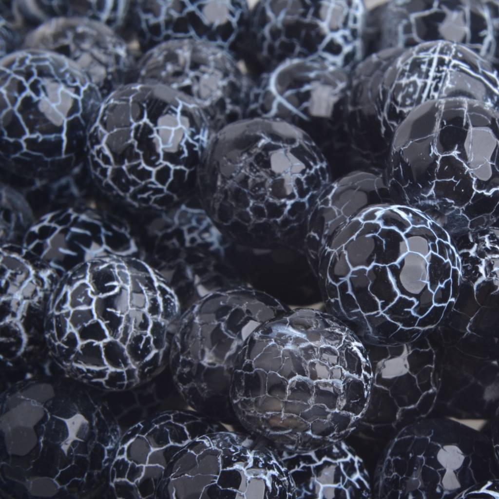 Edelsteen agaat crackle facet kraal rond zwart 12mm-Kraaltjes van Renate
