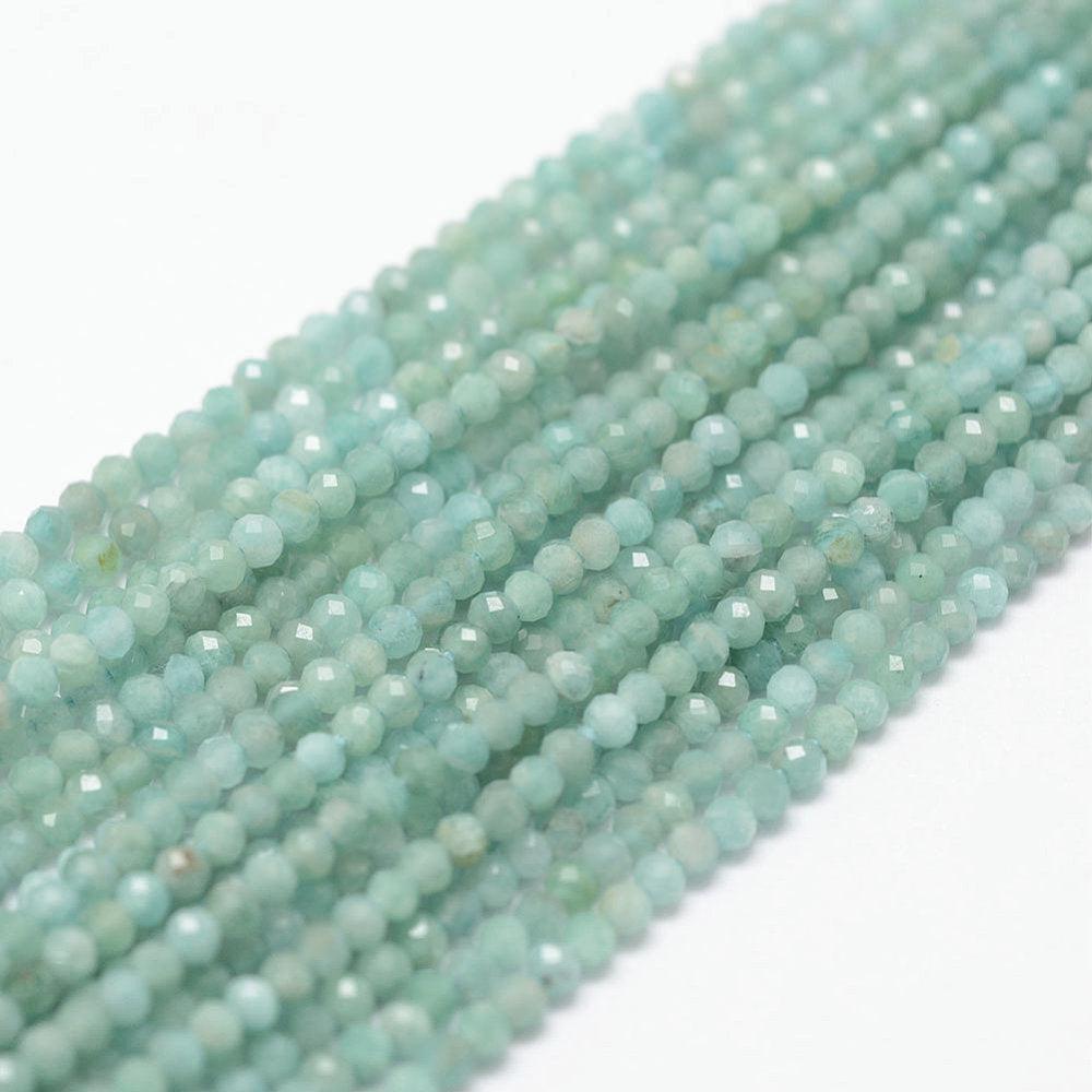 Edelsteen amazoniet turquoise faceted 2x1,5mm- per ±42 stuks-bedels-Kraaltjes van Renate