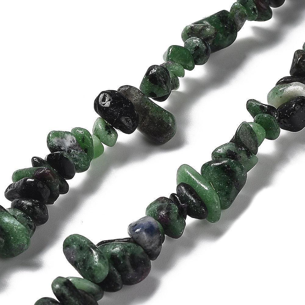 Edelsteen chips Dark Green 8x10mm- per ±20cm-Kralen-Kraaltjes van Renate