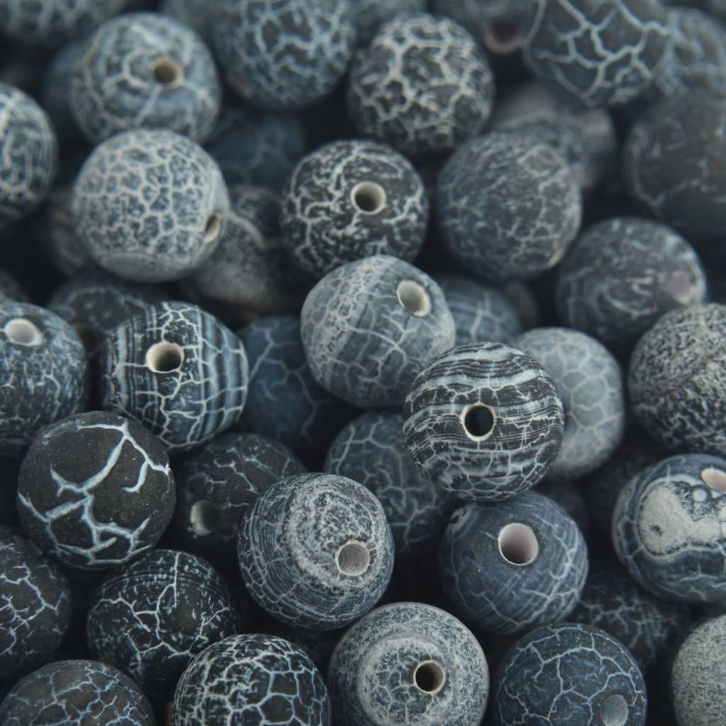 Edelsteen crackle agaat rond zwart 8mm-Kraaltjes van Renate