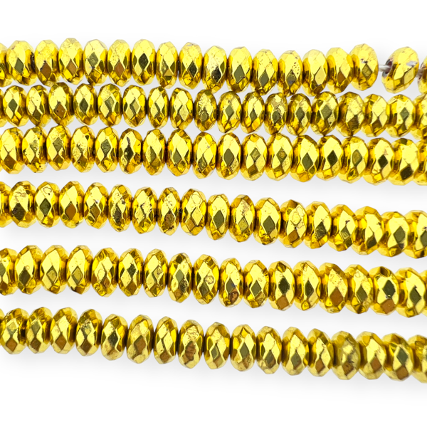 Edelsteen disc facet hematiet gold plated 6x3mm - 20 stuks-Kralen-Kraaltjes van Renate