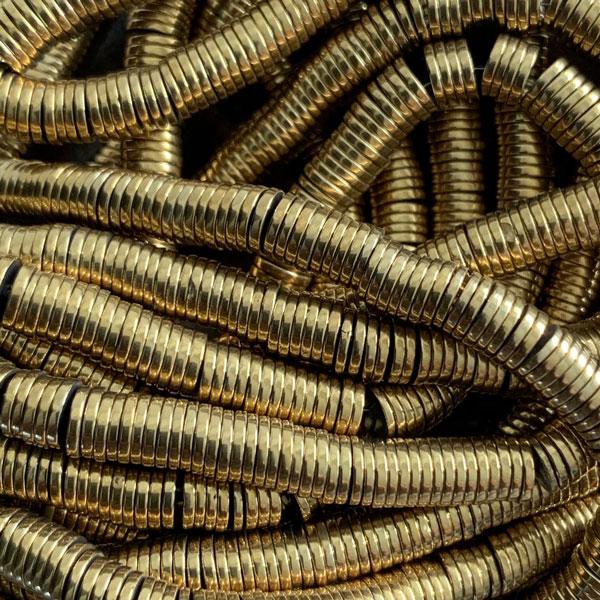 Edelsteen disc hematiet gold plated 6x1mm - 20 stuks-Kraaltjes van Renate