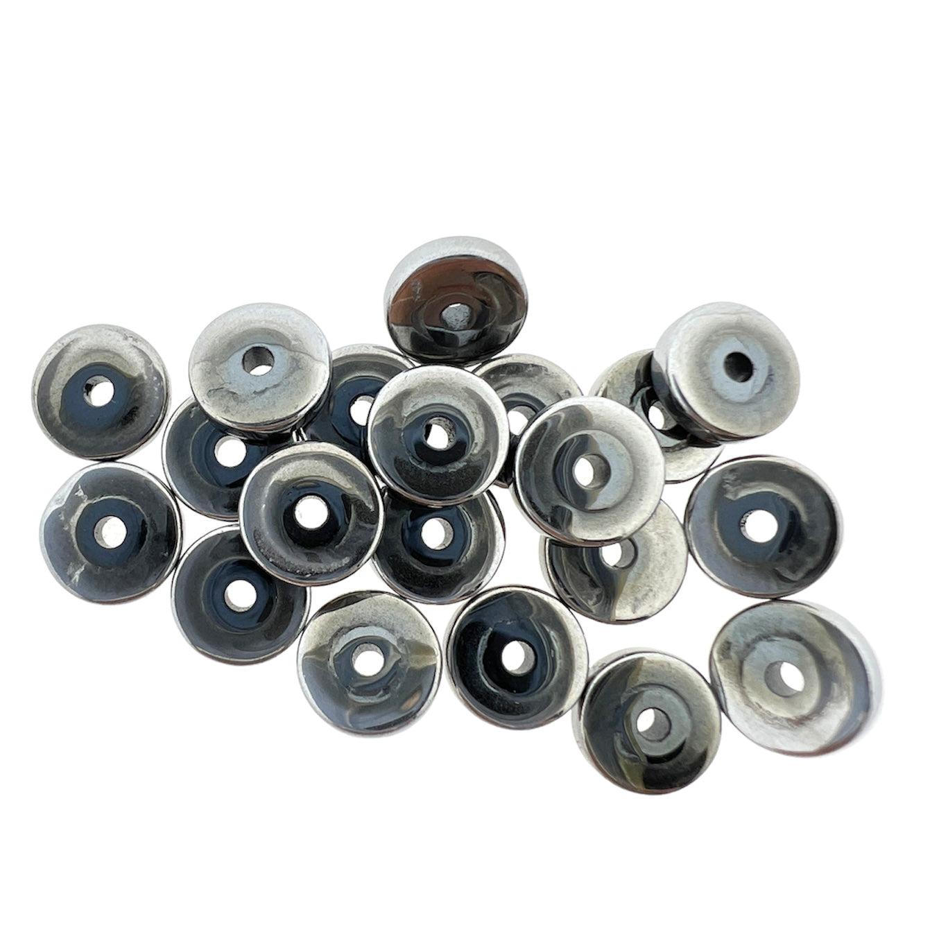 Edelsteen disc hematiet silver plated 8x2mm - 20 stuks-Kralen-Kraaltjes van Renate