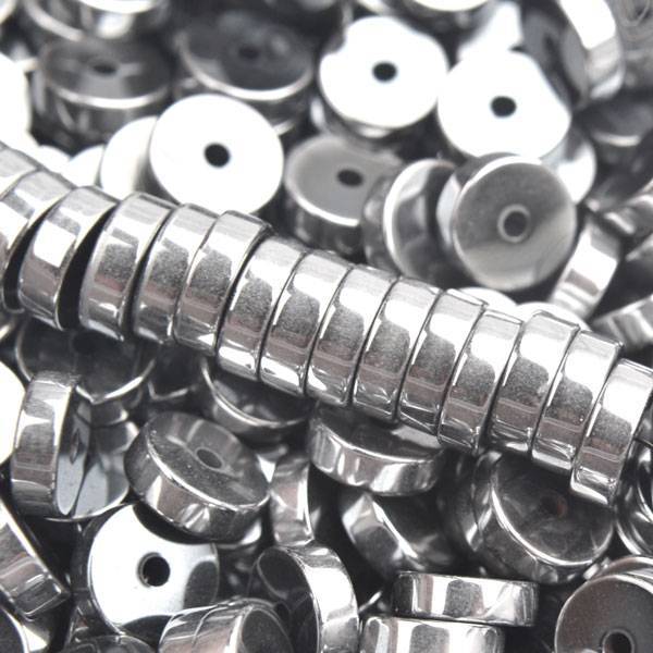 Edelsteen disc hematiet zilver plated 6x2mm - 15 stuks-Kraaltjes van Renate