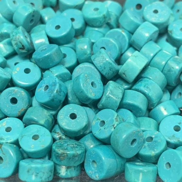 Edelsteen disc kraal rond Sinkiang Turquoise 6x3mm - 4 stuks-Kraaltjes van Renate