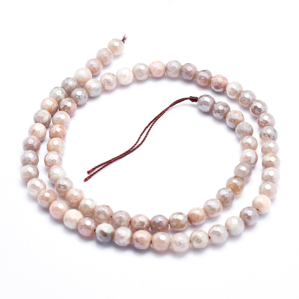 Edelsteen electroplate moonstone roze 6mm - 10 stuks-Kralen-Kraaltjes van Renate