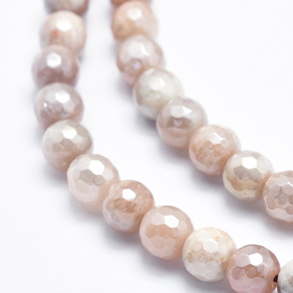 Edelsteen electroplate moonstone roze 6mm - 10 stuks-Kralen-Kraaltjes van Renate