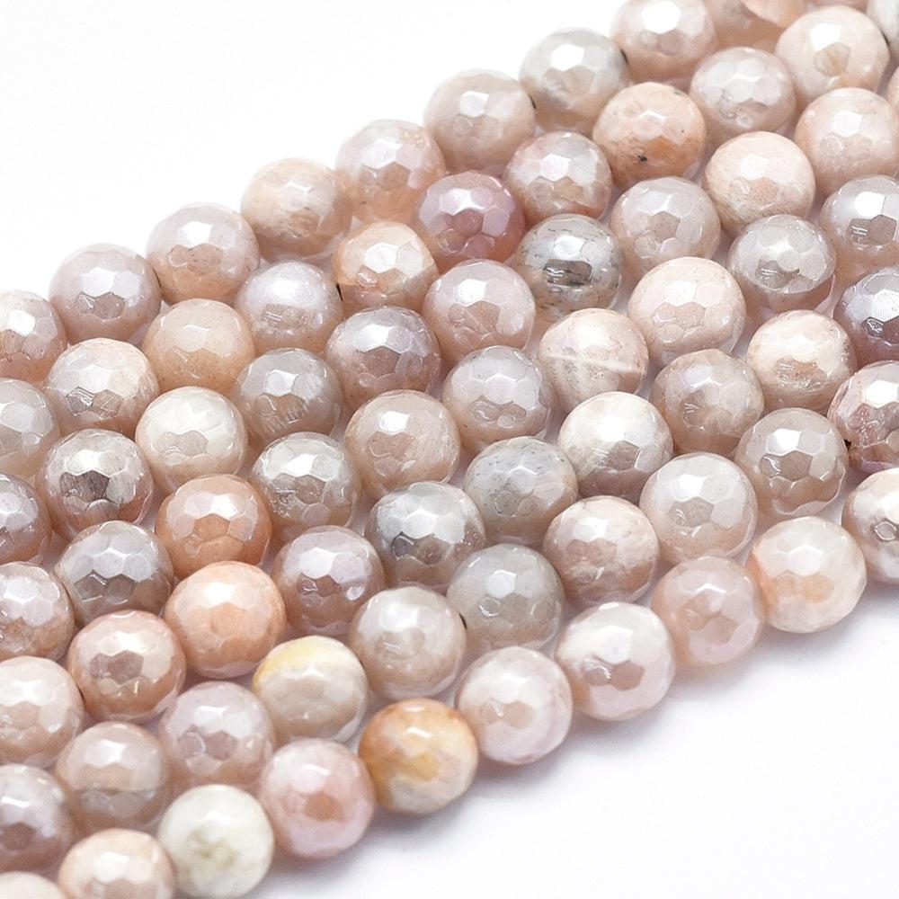 Edelsteen electroplate moonstone roze 6mm - 10 stuks-Kralen-Kraaltjes van Renate