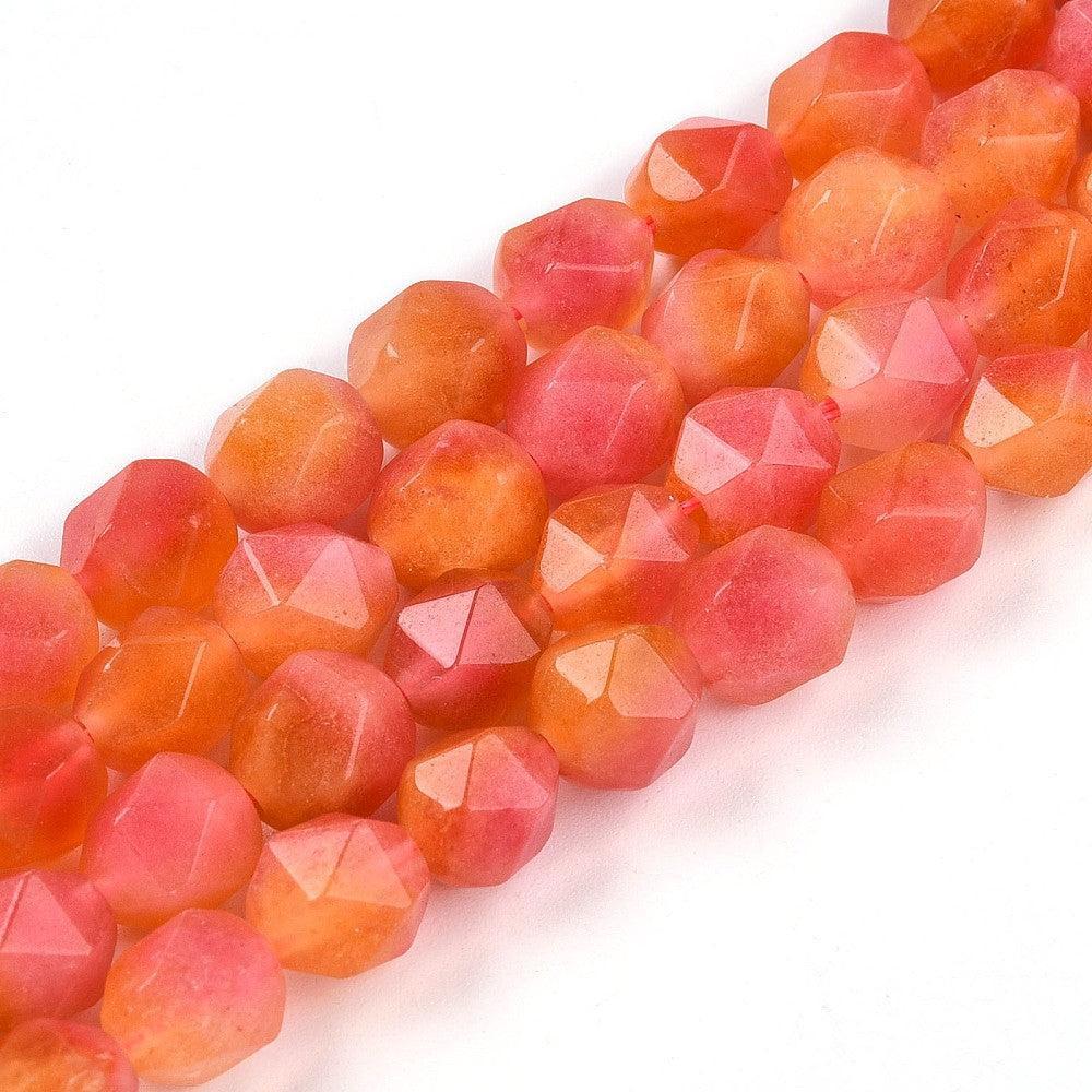 Edelsteen facet Jade 7mm Roze / Oranje - per stuk-Kralen-Kraaltjes van Renate