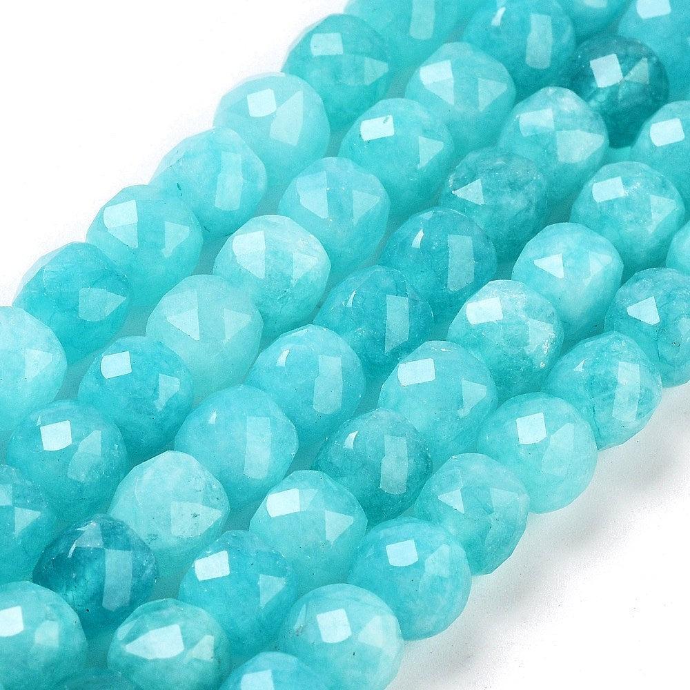 Edelsteen facet cube Jade 7mm Cyaan - per stuk-Kralen-Kraaltjes van Renate