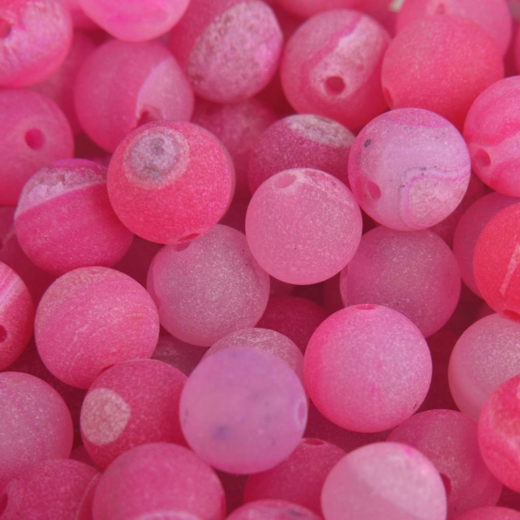 Edelsteen frosted crackle agaat hot pink kraal rond 8mm-Kraaltjes van Renate