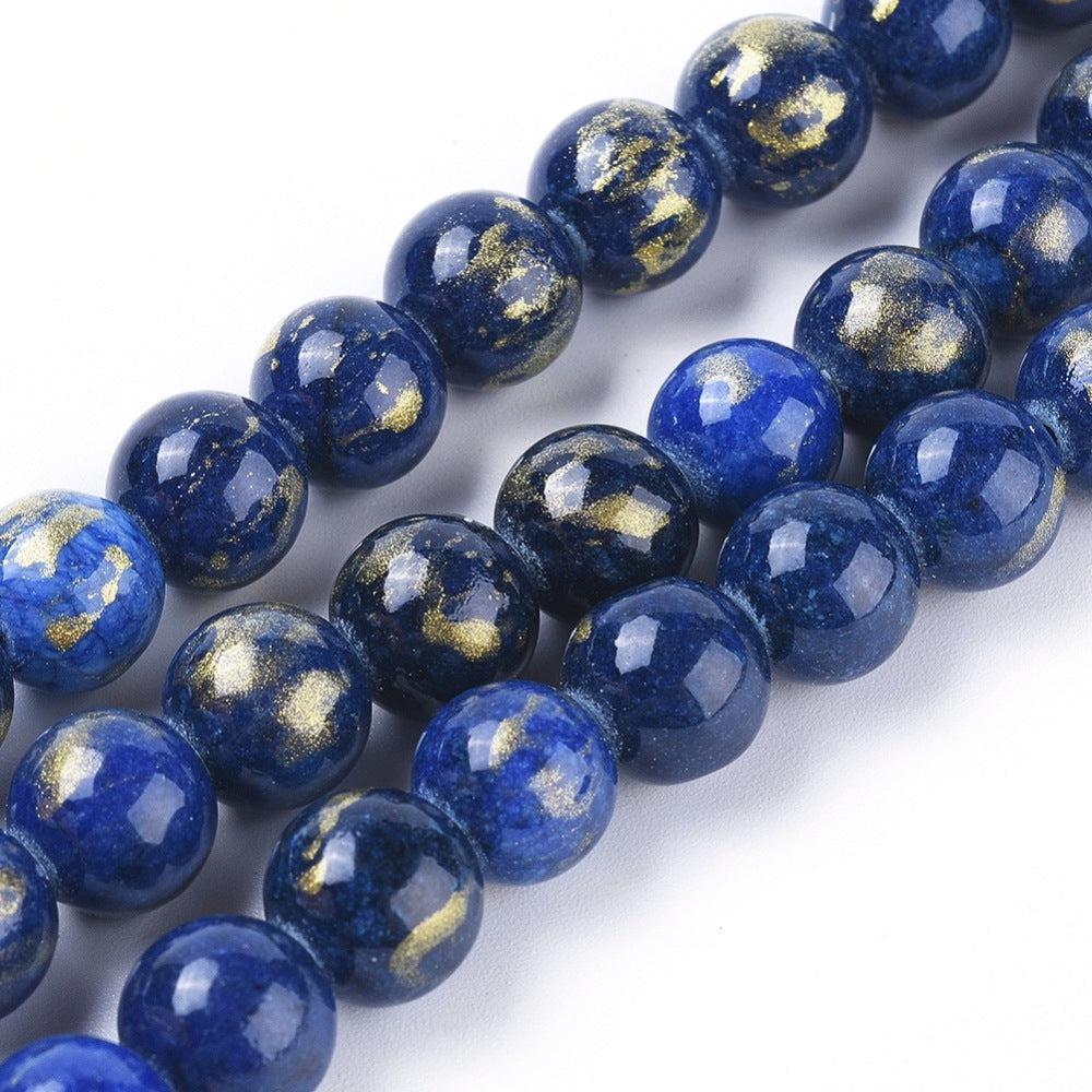 Edelsteen jade donkerblauw goud 6mm - 20 stuks-Kralen-Kraaltjes van Renate
