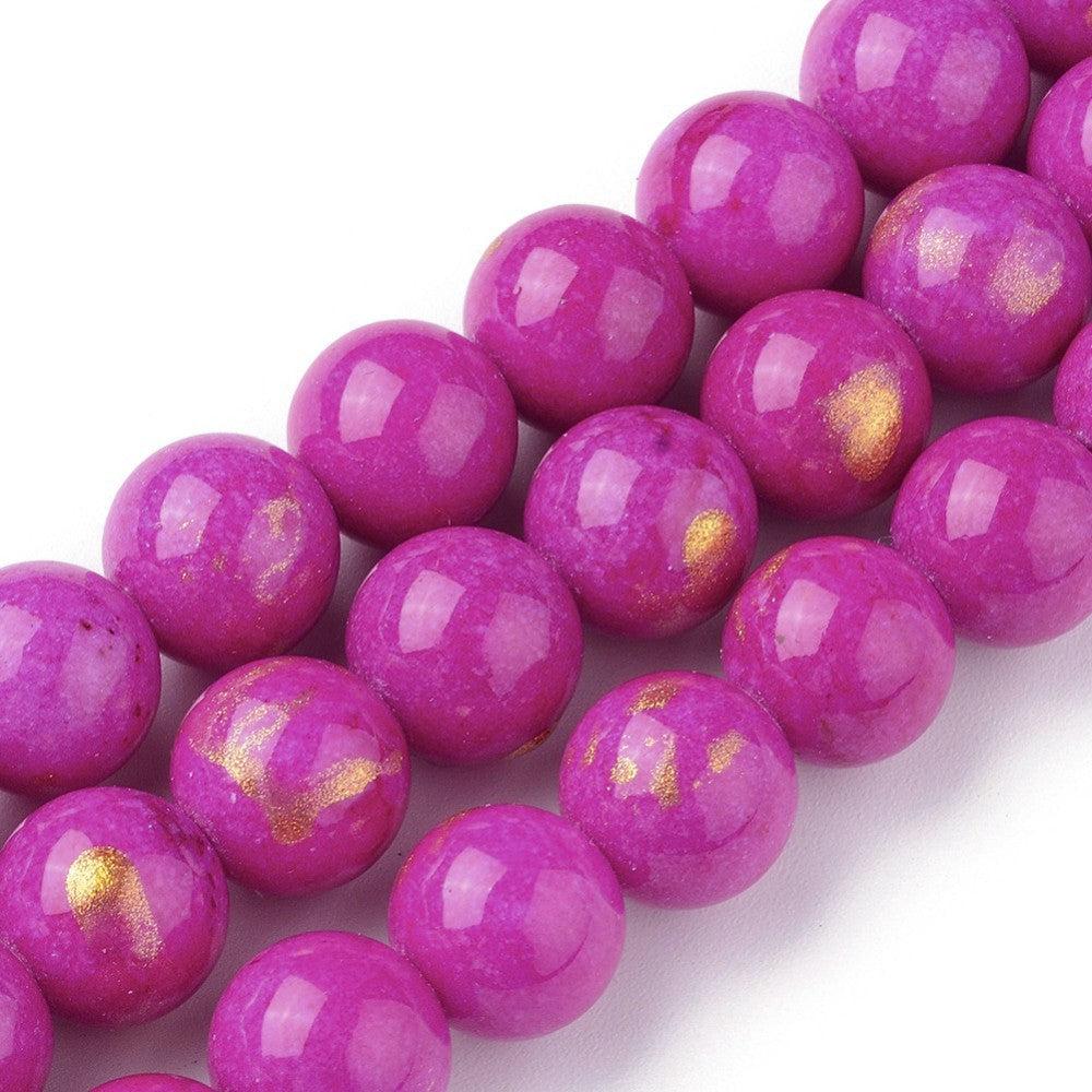 Edelsteen jade fuchsia goud 4mm - 25 stuks-Kralen-Kraaltjes van Renate