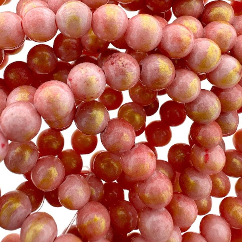 Edelsteen jade gold foil roze 6mm ±70 stuks-Kralen-Kraaltjes van Renate