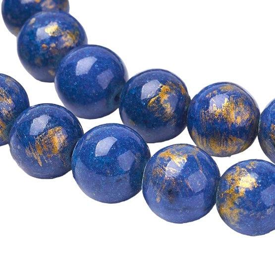 Edelsteen jade gold powder blauw 6mm - 10 stuks-Kralen-Kraaltjes van Renate