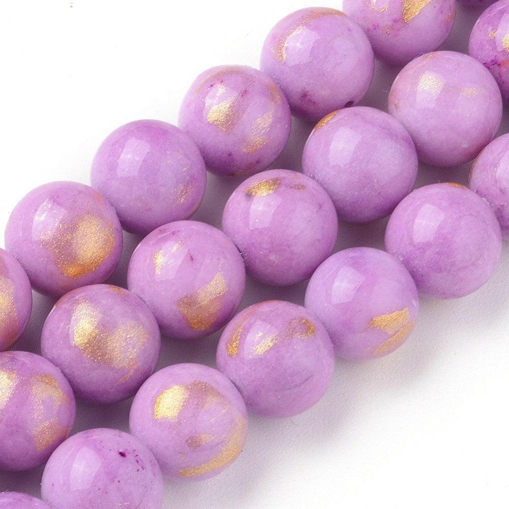 Edelsteen jade paars goud 6mm - 20 stuks-Kralen-Kraaltjes van Renate