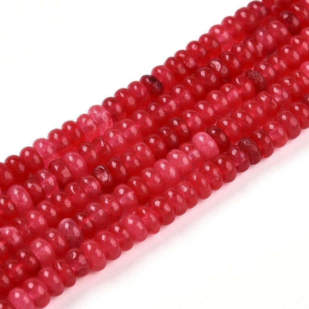 Edelsteen jade rondelle Rood/Roze Disc 4,5x2,5m- ± 9cm-Kralen-Kraaltjes van Renate
