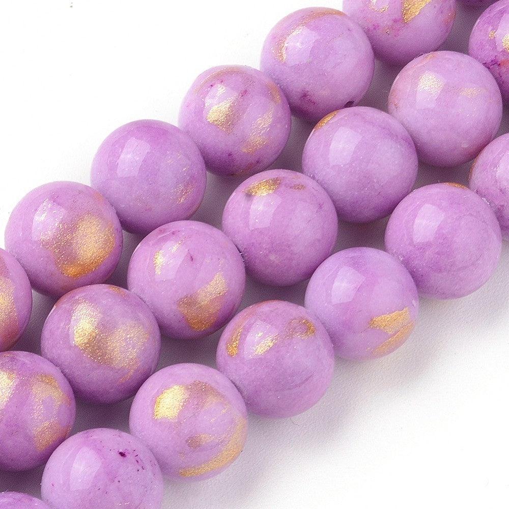 Edelsteen jade violet goud 6mm - 10 stuks-Kralen-Kraaltjes van Renate