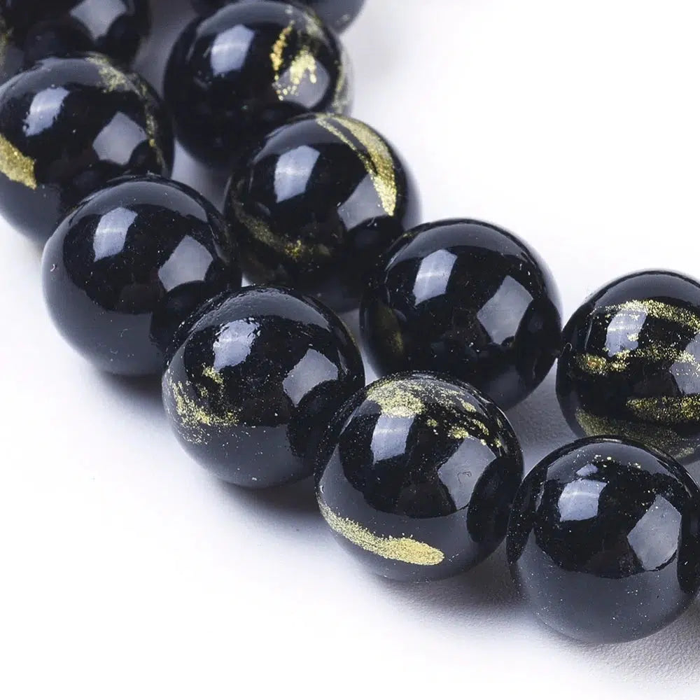 Edelsteen jade zwart goud 6mm - 10 stuks-Kralen-Kraaltjes van Renate