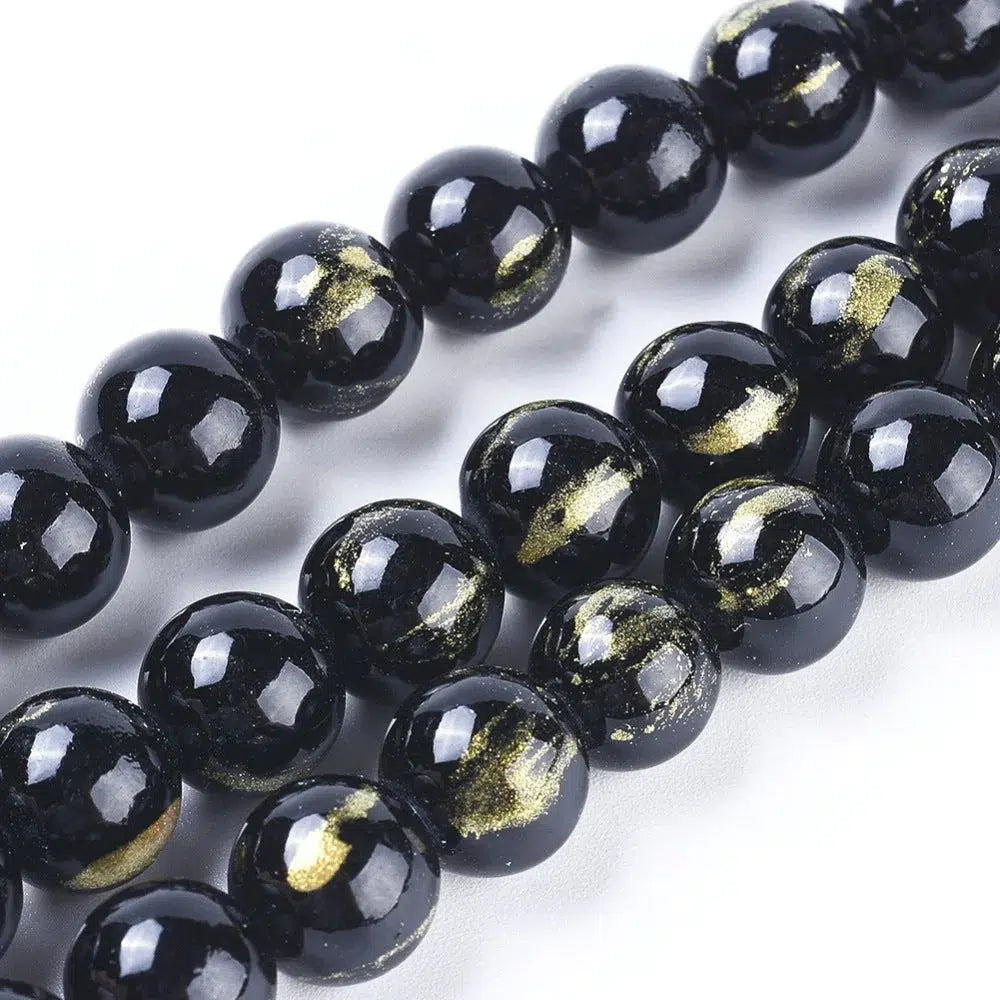 Edelsteen jade zwart goud 6mm - 10 stuks-Kralen-Kraaltjes van Renate