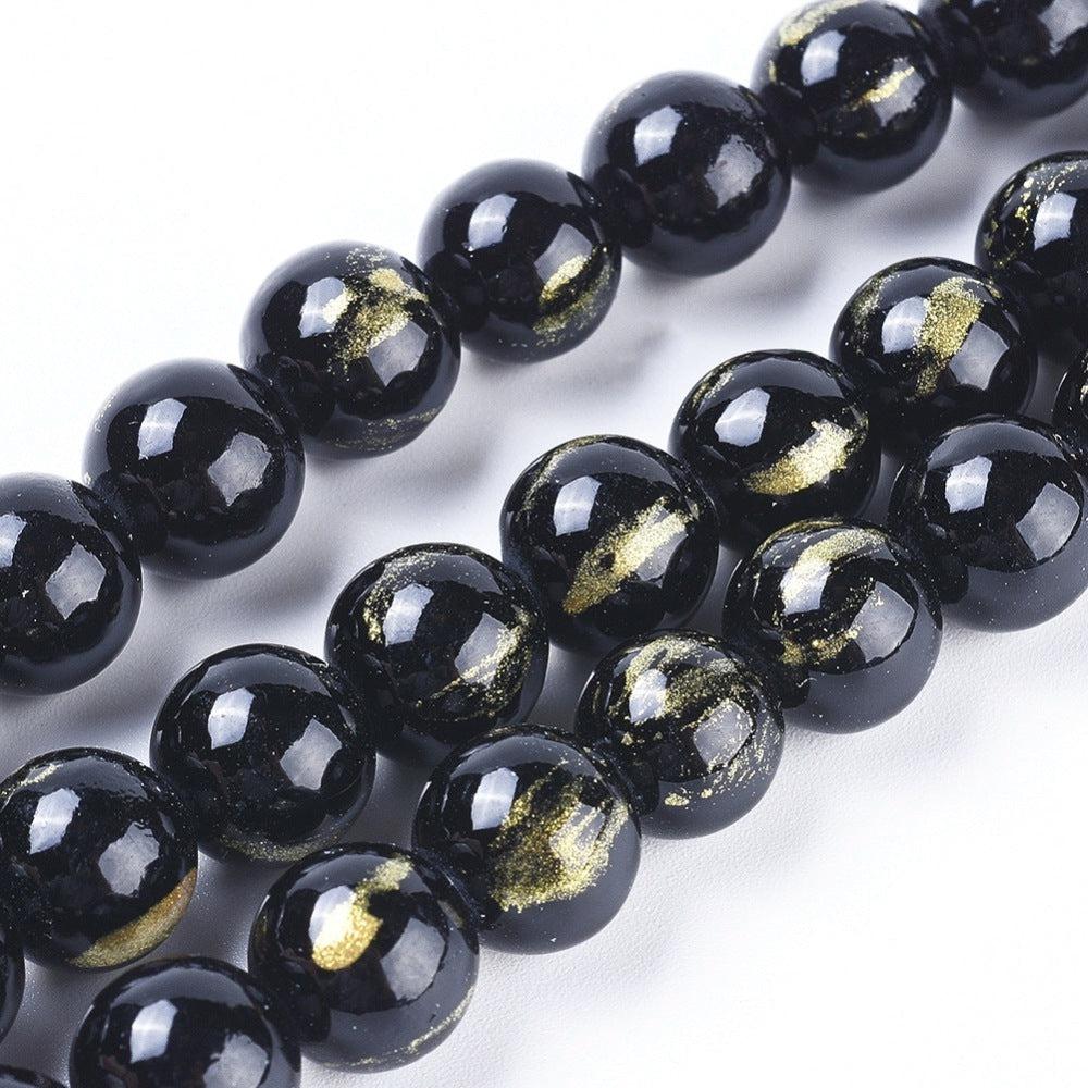 Edelsteen jade zwart goud 6mm - 10 stuks-Kralen-Kraaltjes van Renate