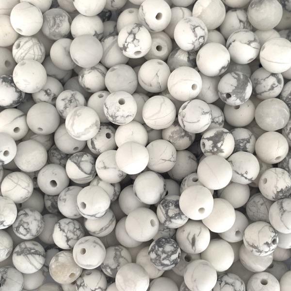 Edelsteen kraal Frosted Howlite wit rond 6mm - 10 stuks-Kraaltjes van Renate
