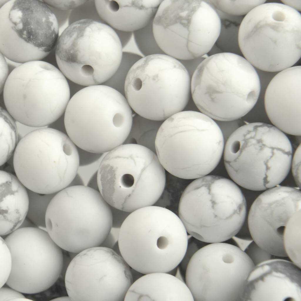 Edelsteen kraal Frosted Howlite wit rond 6mm - 10 stuks-Kraaltjes van Renate