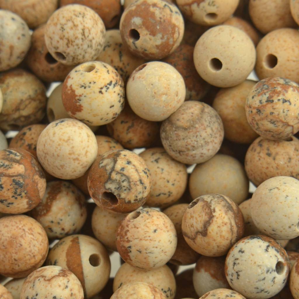 Edelsteen kraal Frosted Picture Jasper rond 6mm - 10 stuks-Kraaltjes van Renate
