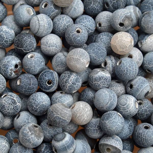 Edelsteen kraal Frosted crackle Agaat donker blauw grijs rond 6mm - 10 stuks-Kraaltjes van Renate