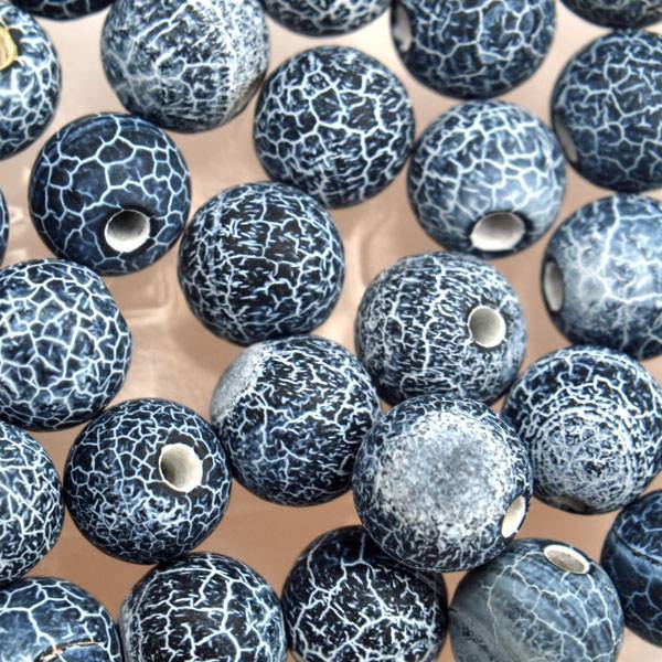 Edelsteen kraal Frosted crackle Agaat zwart grijs rond 6mm - 10 stuks-Kraaltjes van Renate