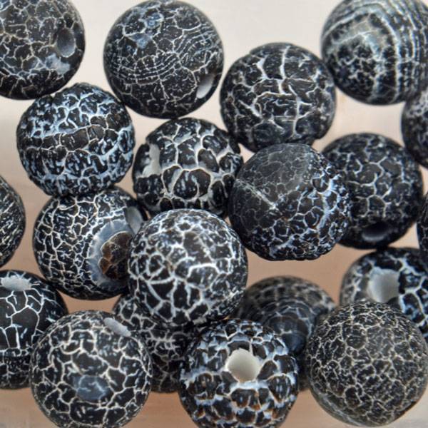 Edelsteen kraal Frosted crackle Agaat zwart rond 6mm - 10 stuks-Kraaltjes van Renate