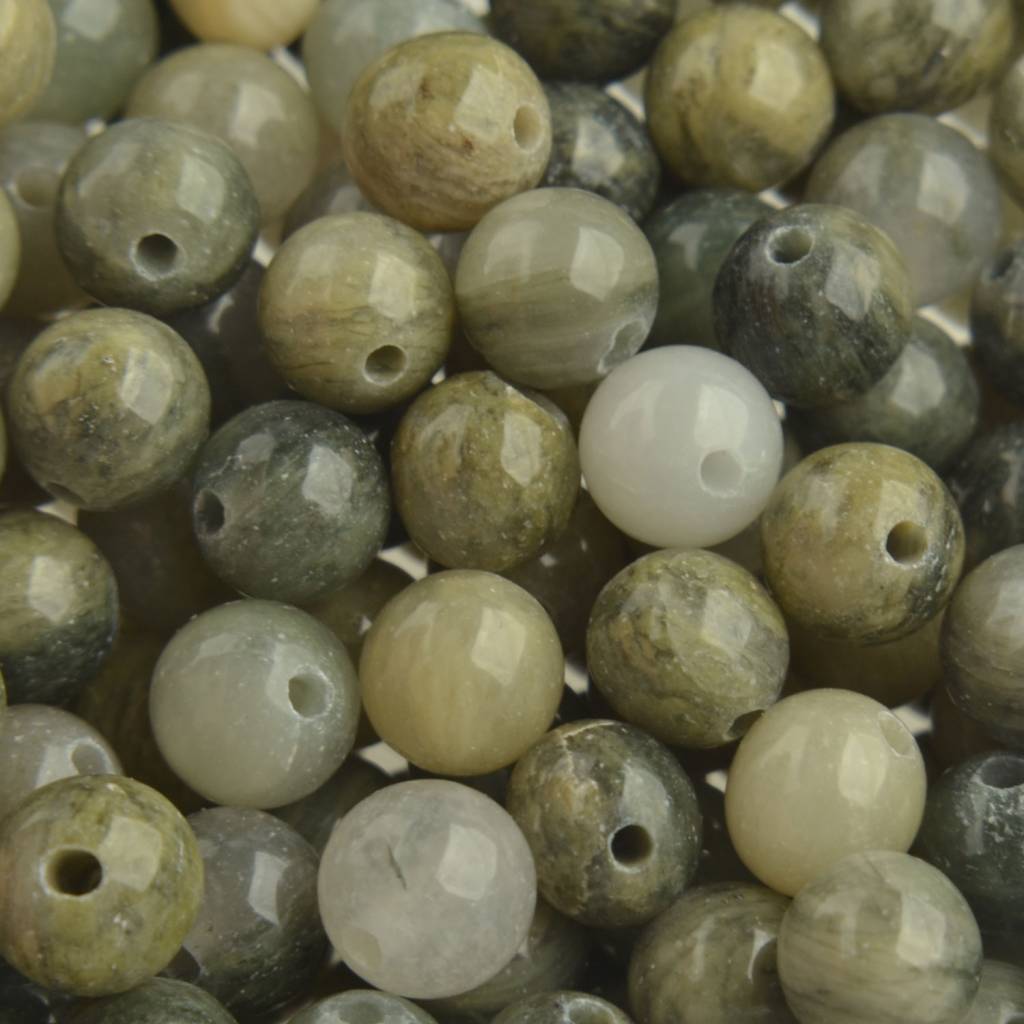 Edelsteen kraal Green Rutilated Quartz rond 6mm - 10 stuks-Kraaltjes van Renate