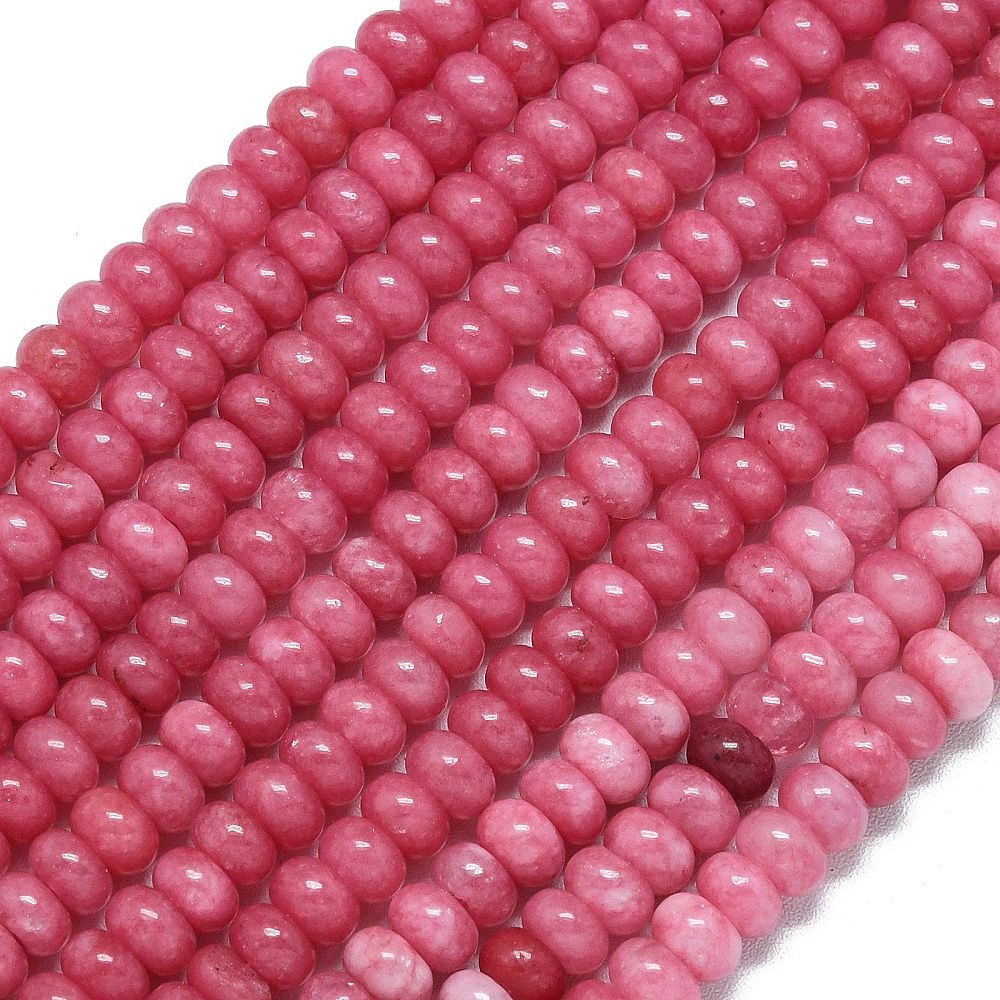 Edelsteen kraal Jade Rondelle Cerise roze 6x4mm - per 15 stuks-Kralen-Kraaltjes van Renate