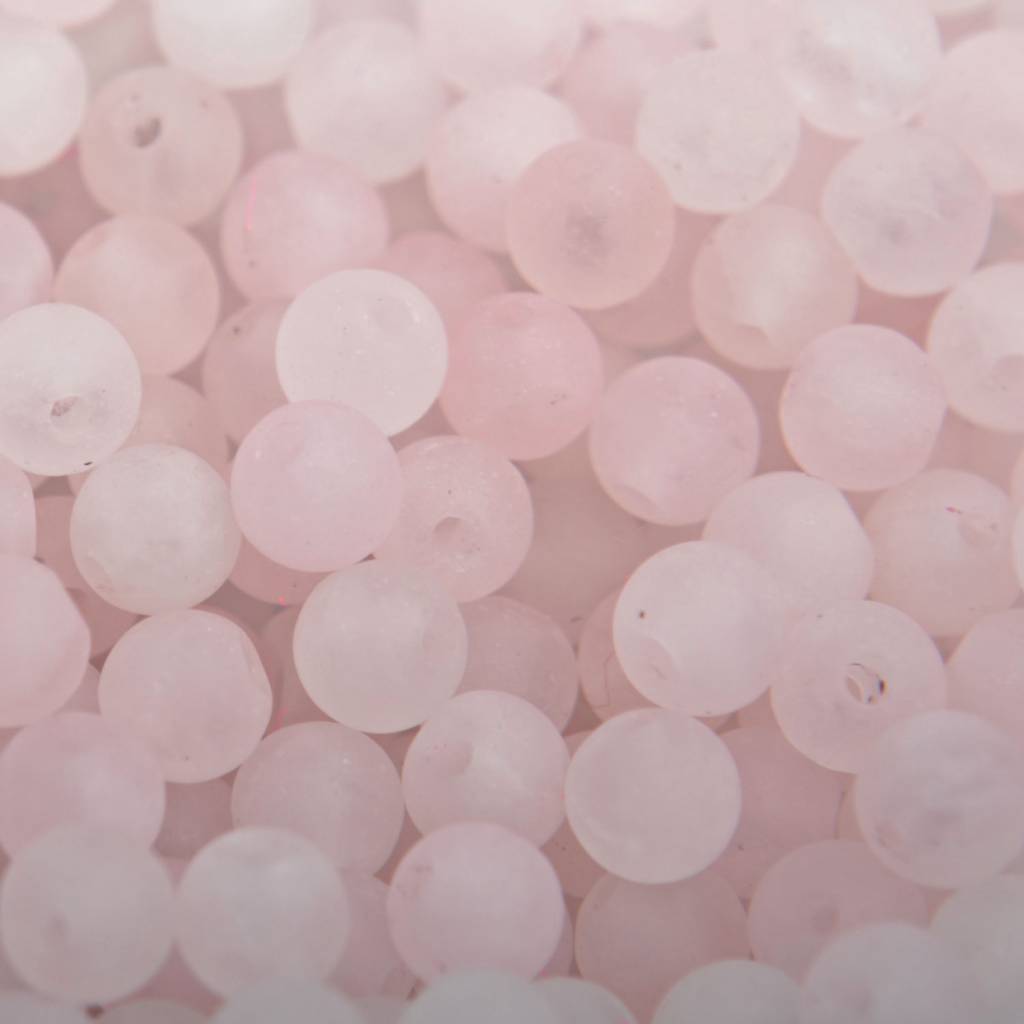 Edelsteen kraal frosted Rose Quartz rond 4mm - 10 stuks-Kraaltjes van Renate