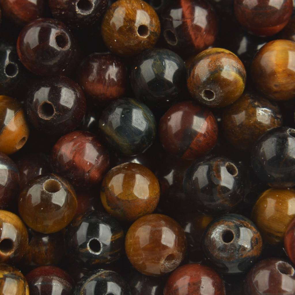 Edelsteen kraal Tijgeroog mixed kleuren rond 6mm - 10 stuks-Kraaltjes van Renate