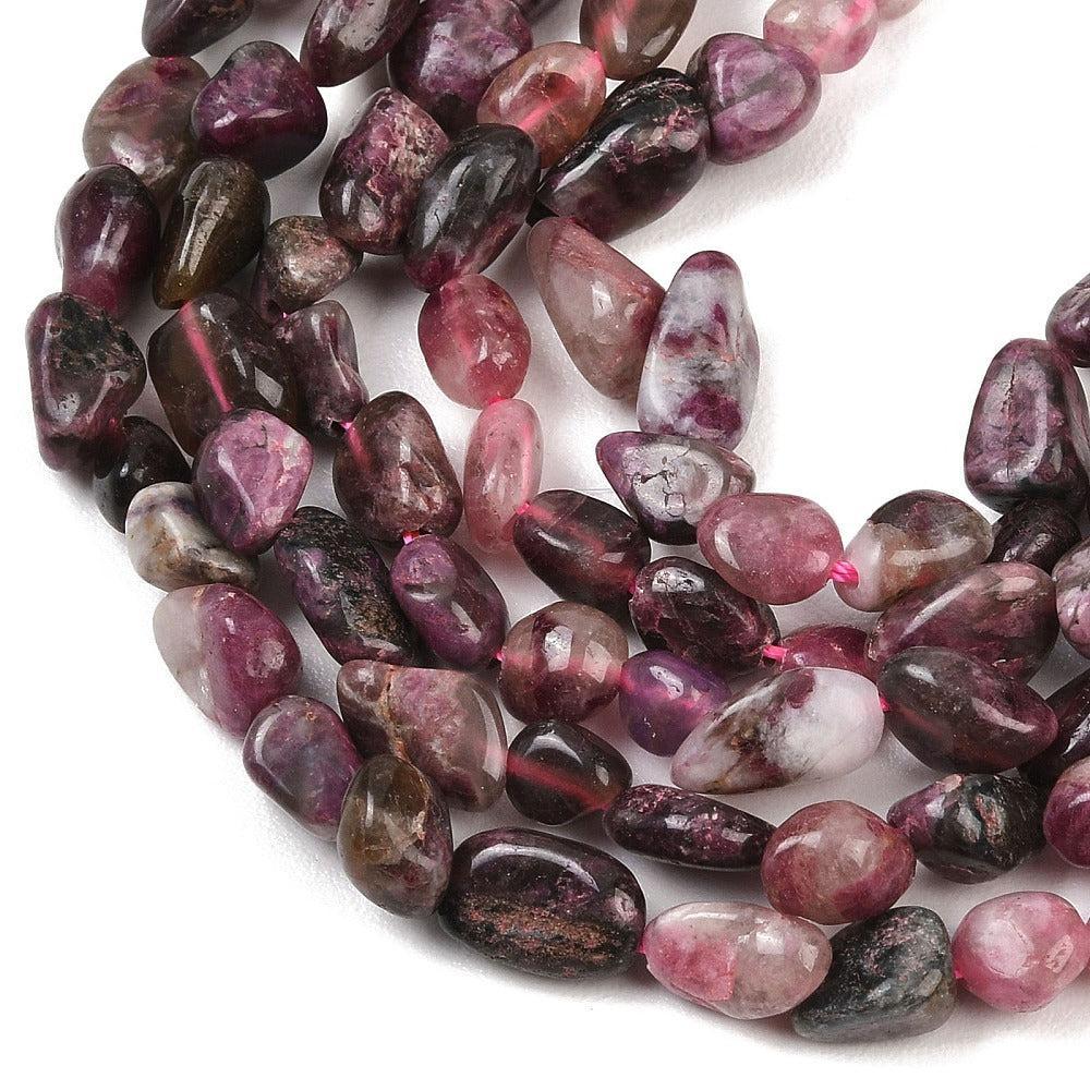 Edelsteen kraal Tourmaline Plum nugget 9mm - 6 stuks-Kralen-Kraaltjes van Renate