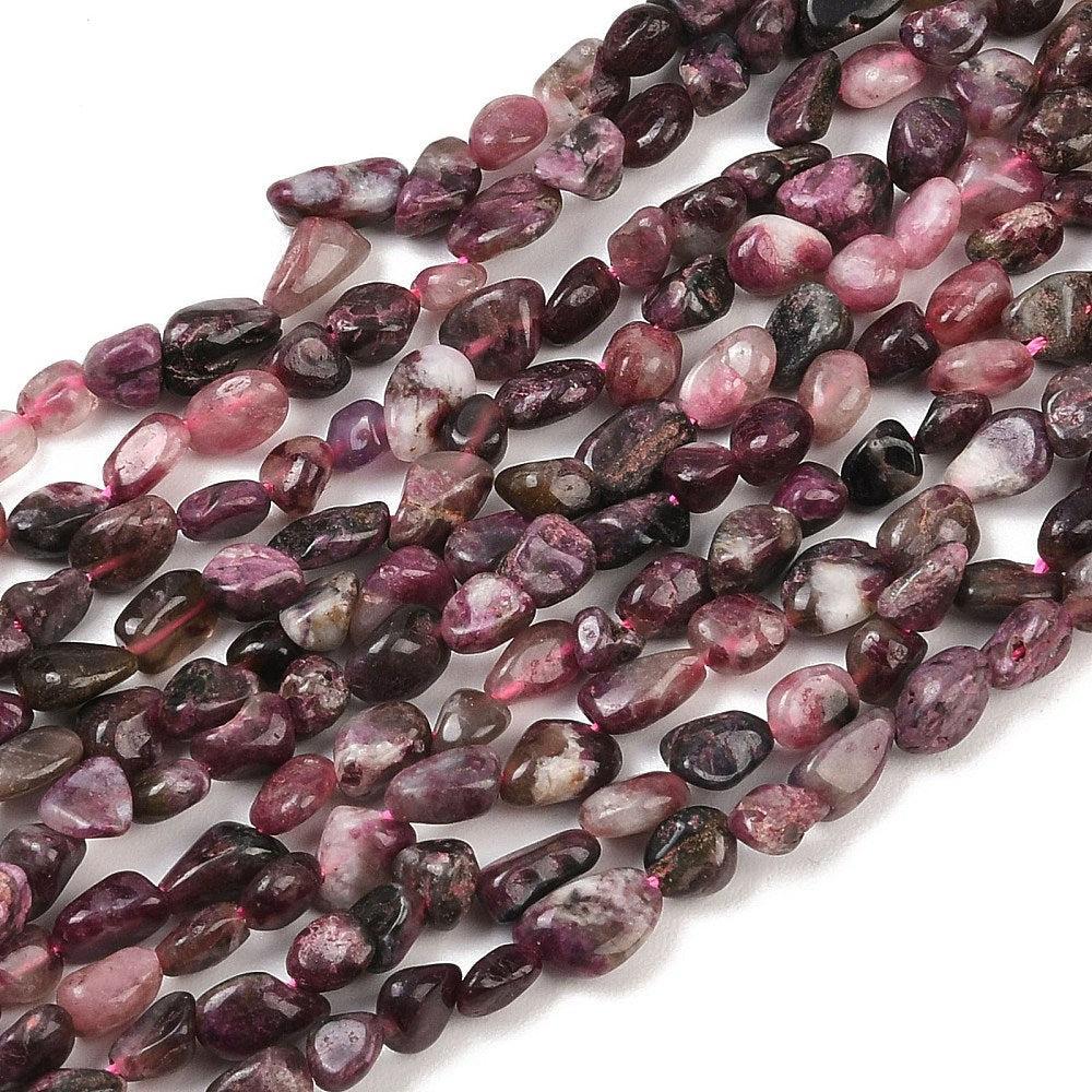 Edelsteen kraal Tourmaline Plum nugget 9mm - 6 stuks-Kralen-Kraaltjes van Renate