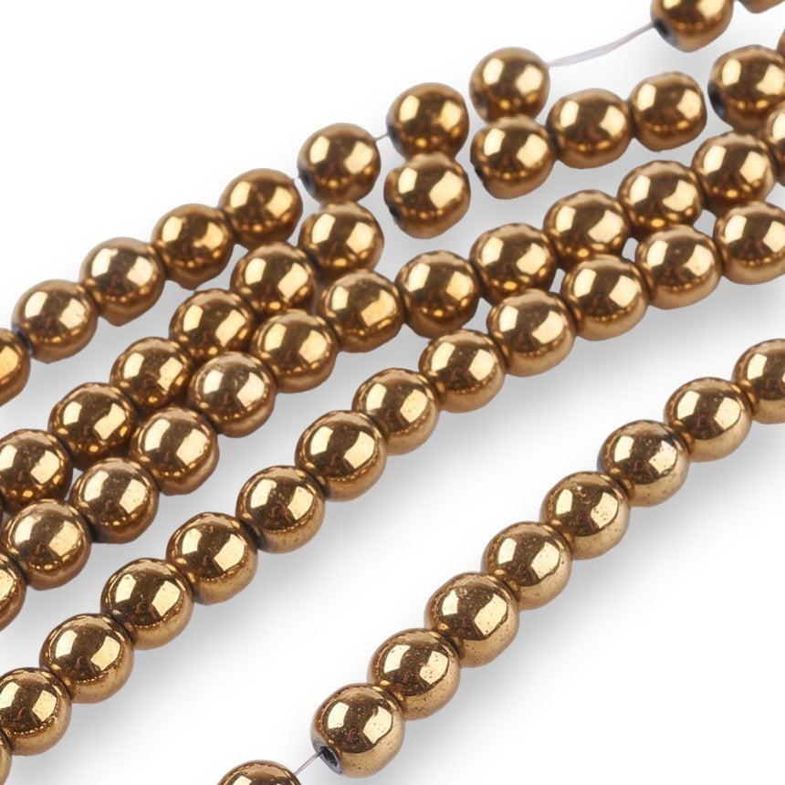 Edelsteen kraal hematiet gold plated 4mm - 20 stuks-Kralen-Kraaltjes van Renate