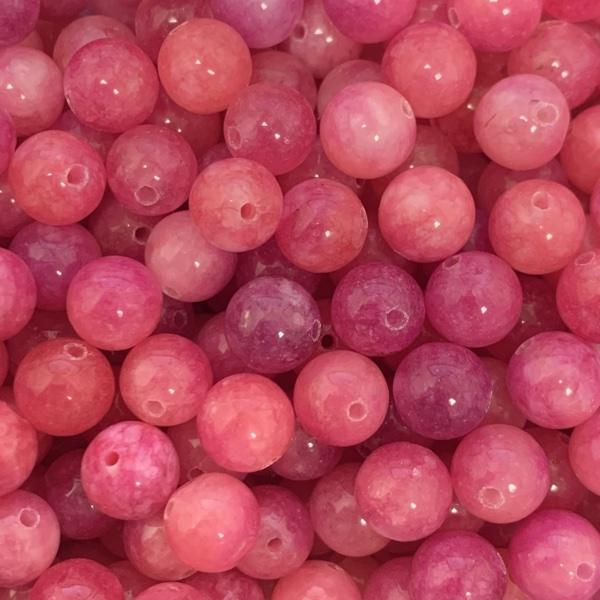 Edelsteen kraal natural dyed jade deep pink rond 8mm-Kraaltjes van Renate