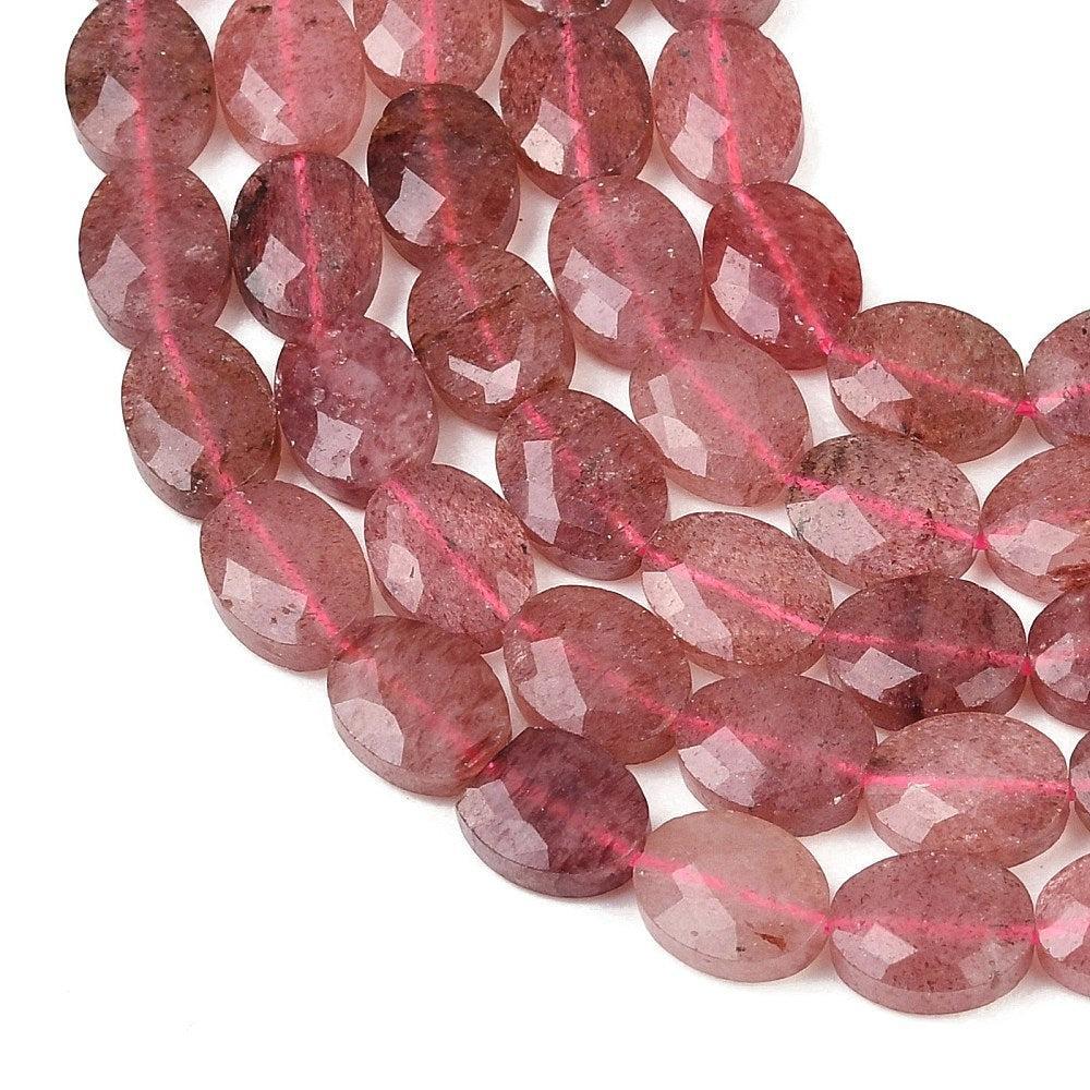 Edelsteen kraal ovaal facet Strawberry Quartz 8mm - per stuk-Kralen-Kraaltjes van Renate