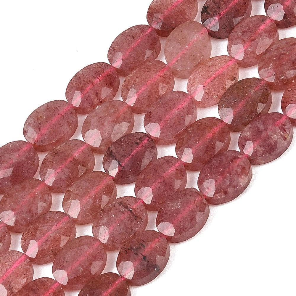 Edelsteen kraal ovaal facet Strawberry Quartz 8mm - per stuk-Kralen-Kraaltjes van Renate