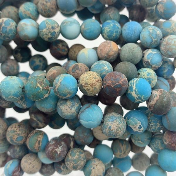 Edelsteen kraal rond Natural Imperial Jasper Frosted Turquoise 6mm - 10 stuks-Kraaltjes van Renate