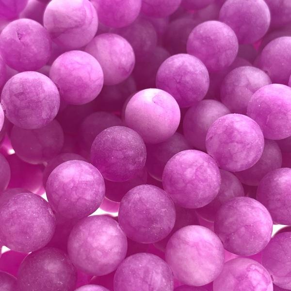 Edelsteen kraal rond jade frosted deep pink 8mm-Kraaltjes van Renate