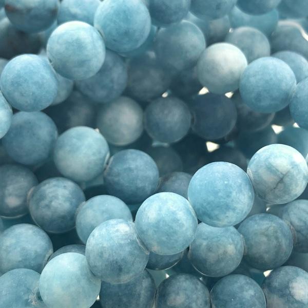 Edelsteen kraal rond jade frosted steel blue 8mm-Kraaltjes van Renate