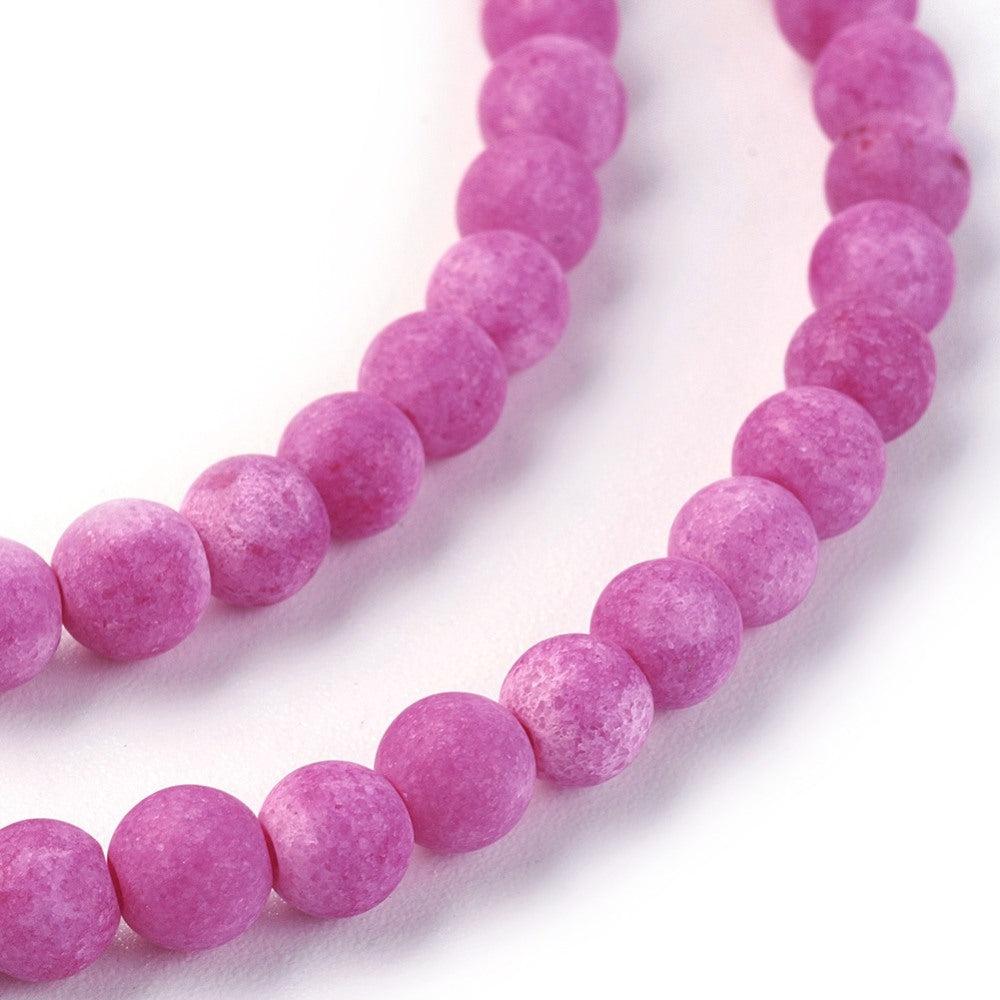 Edelsteen kraal rond jade mat fuchsia 4mm - 20 stuks-Kralen-Kraaltjes van Renate